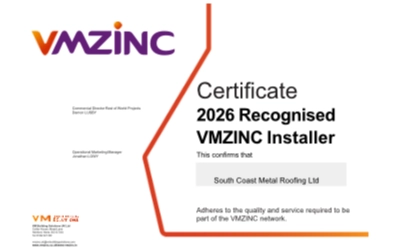 Image of VMZINC Recognised Installer 2026 Certificate